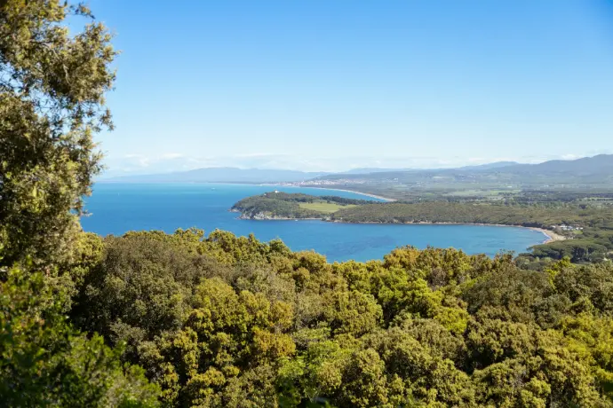 Overlooking a beautiful coastline on a sunny day.